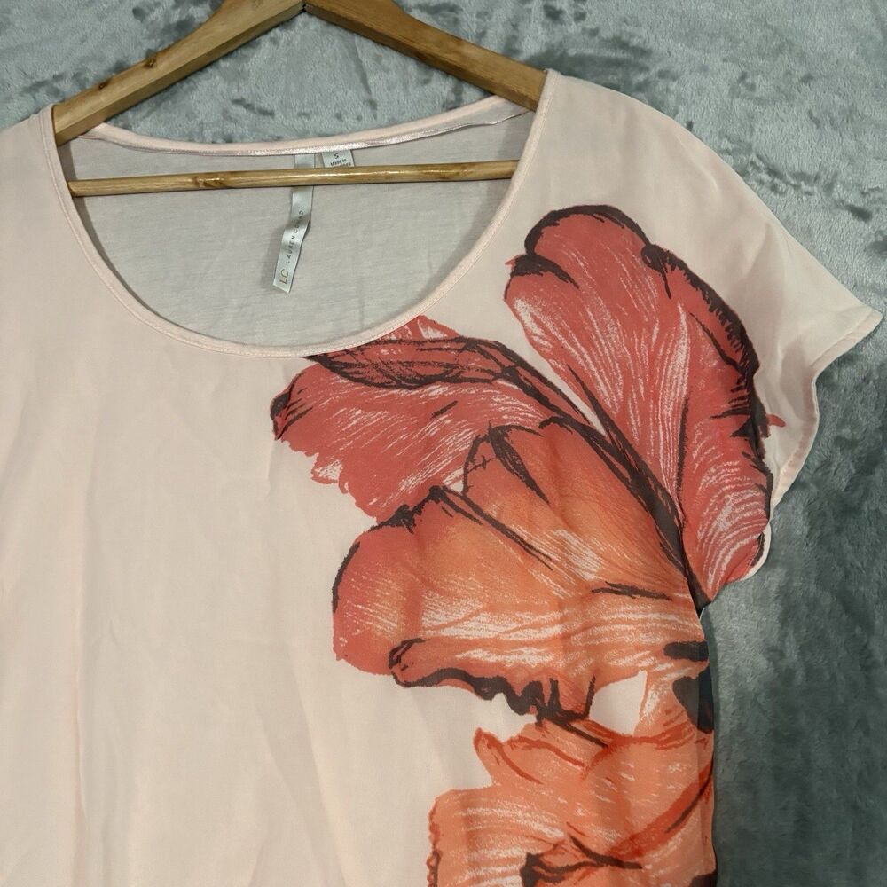 LC Lauren Conrad Peach Floral Tie-Front Top Size S Sheer Romantic Cottagecore